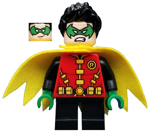 Robin - Green Mask and Hands, Black Short Legs, Yellow Scalloped Cape (sh0588)