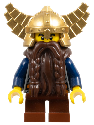 Fantasy Era - Dwarf, Dark Brown Beard, Metallic Gold Helmet with Wings, Dark Blue Arms, Dual Sided Head (cas430)