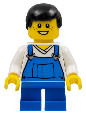 Overalls Blue over V-Neck Shirt, Blue Short Legs, Black Male Hair (twn151)