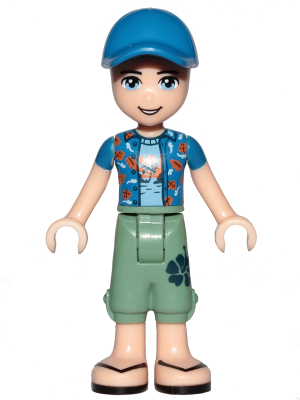 Friends Zack - Sand Green Cropped Trousers, Blue Shirt over Medium Blue T-Shirt, Blue Cap with Hole (frnd0272)