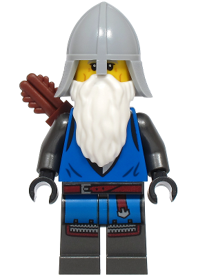 Black Falcon Archer - Male, Pearl Dark Gray Detailed Legs, Light Bluish Gray Helmet with Neck Protector, White Beard, Quiver (bdp215)