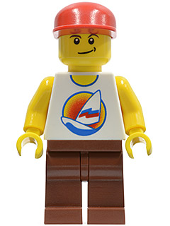 Surfboard on Ocean - Reddish Brown Legs, Red Cap (gen024)