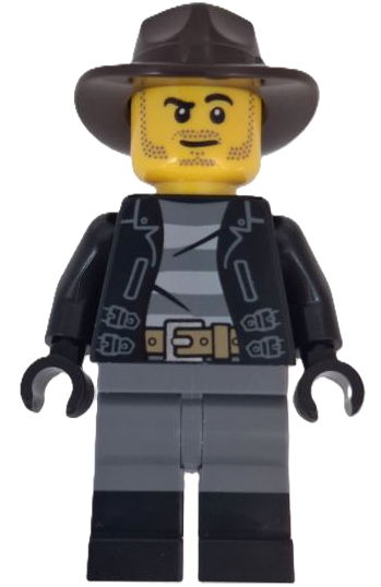 Wild West Train Cowboy - Male, Black Jacket, Dark Bluish Gray Legs with Black Boots, Dark Brown Fedora (bdp199)