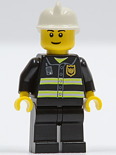 Fire - Reflective Stripes, Black Legs, White Fire Helmet, Black Eyebrows, Thin Grin (cty0489)