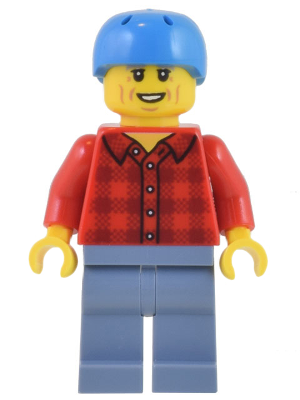 Electric Scooter Rider - Red Plaid Flannel Shirt, Sand Blue Legs, Dark Azure Helmet, Light Bluish Gray Eyebrows (cty1451)