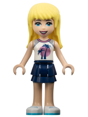 Friends Stephanie - Dark Blue Layered Skirt, White Top with Palm Trees (frnd0371)