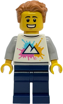Tourist - White Shirt with Mountains Logo, Dark Blue Legs, Medium Nougat Tousled Hair (idea240)