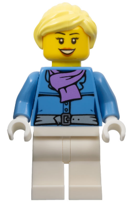 Female, Jacket with Medium Lavender Scarf, White Legs, Bright Light Yellow Ponytail, Open Mouth Smile (hol126)