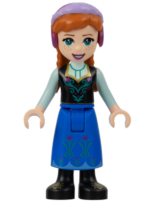 Anna - Blue Skirt, Black Boots and Black Top, Light Aqua Sleeves, Wide Smile, Dark Pink Lips (dp141)