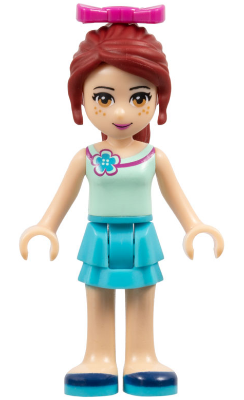 Friends Mia - Medium Azure Layered Skirt, Light Aqua Top with Flower, Magenta Bow (frnd0139)
