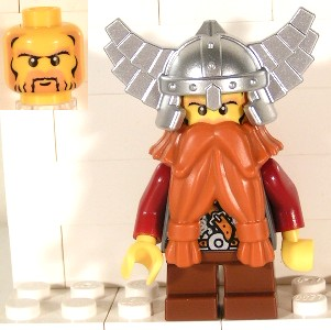 Fantasy Era - Dwarf, Dark Orange Beard, Metallic Silver Helmet with Wings, Dark Red Arms (cas357)