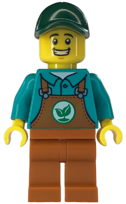 Gardener - Male, Dark Orange Overalls over Dark Turquoise Shirt, Dark Orange Legs, Dark Green Cap (cty1535)