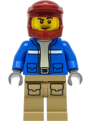 Wildlife Rescue Explorer - Male, Blue Jacket, Dark Red Helmet, Dark Tan Legs with Pockets, Beard (cty1294)