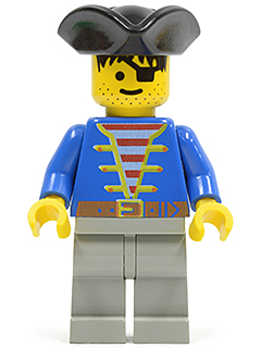 Pirate Blue Jacket, Light Gray Legs, Black Pirate Triangle Hat (pi005)