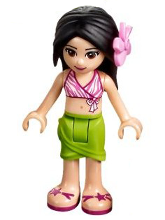 Friends Martina - Lime Wrap Skirt, Dark Pink and White Swimsuit Top, Bright Pink Flower (frnd0199)