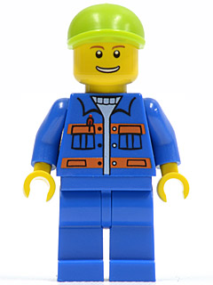 Blue Jacket with Pockets and Orange Stripes, Blue Legs, Lime Short Bill Cap, Thin Grin with Teeth (cty0388)
