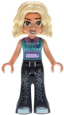 Friends Nova - Dark Turquoise Sleeveless Hoodie, Black Trousers Bell-Bottoms with Metallic Light Blue Shoes (frnd0894)