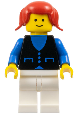Shirt with 3 Buttons - Blue, White Legs, Red Pigtails Hair (but034)