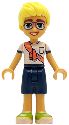 Friends Olly - White Shirt with Coral Scarf, Dark Blue Shorts, Lime Shoes (frnd0781)
