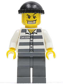 Police - Jail Prisoner 50380 Prison Stripes, Dark Bluish Gray Legs, Black Knit Cap, Gold Tooth (cty0007)