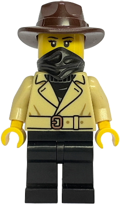 Gold Mine Bandit - Female, Tan Jacket Over Black Sweater, Black Legs, Dark Brown Fedora, Black Bandana (bdp300)