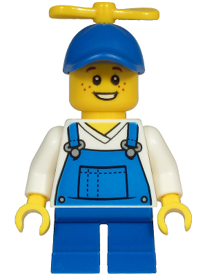 Child - Boy, Blue Overalls over V-Neck Shirt, Blue Short Legs, Blue Cap with Yellow Tiny Propeller, Freckles (Billy McCloud) (cty1214)