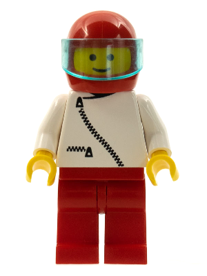 Jacket with Zipper - White, Red Legs, Red Helmet, Trans-Light Blue Visor (zip023)