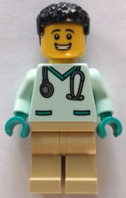 Veterinarian - Male, Light Aqua Scrubs, Tan Legs, Black Hair (cty1533)
