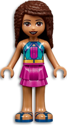Friends Andrea - Dark Turquoise Halter Top with Magenta Stripes and Dots, Magenta Skirt (frnd0444)