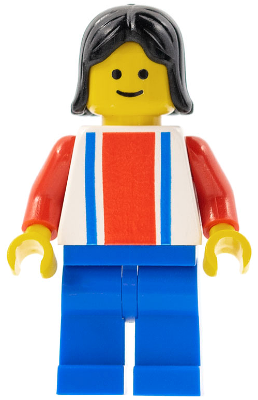 Vertical Lines Red & Blue - Red Arms - Blue Legs, Black Female Hair (ver017)