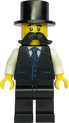 Gold Mine Wagon Driver - Male, Black Vest with Blue Striped Tie, Black Legs, Black Top Hat, Large Moustache (bdp294)