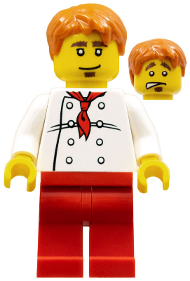 Chef - White Torso with 8 Buttons, Red Legs, Dark Orange Short Tousled Hair (twn187)