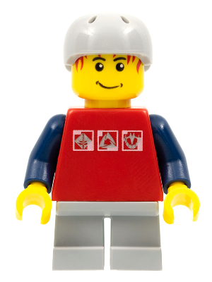 Skateboarder, Red Shirt with Silver Logos, Dark Blue Arms, Light Bluish Gray Short Legs, Male Messy Red Hair (cty0147)