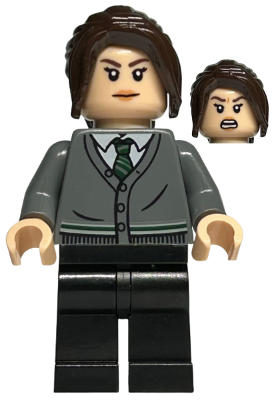 Pansy Parkinson - Dark Bluish Gray Slytherin Cardigan Sweater without Crest, Black Legs (hp400)