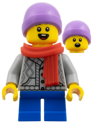 Boy - Medium Lavender Beanie, Red Scarf, Light Bluish Gray Cardigan, Blue Short Legs (hol388)