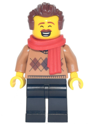Dad - Medium Nougat Argyle Sweater, Red Scarf, Black Legs, Reddish Brown Hair (hol254)
