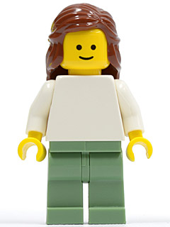 Plain White Torso with White Arms, Sand Green Legs, Reddish Brown Female Hair Mid-Length (twn073)
