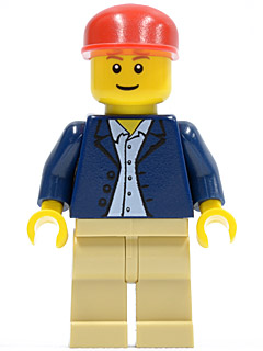 Dark Blue Jacket, Light Blue Shirt, Tan Legs, Red Long Bill Cap (twn047)