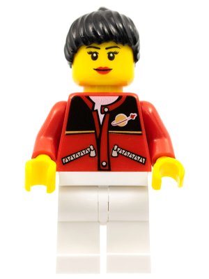 Red Jacket with Zipper Pockets and Classic Space Logo, White Legs, Black Female Ponytail Hair, Black Eyebrows (twn056a)