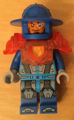 Royal Soldier / King's Guard - Blue Helmet with Broad Brim, Trans-Neon Orange Armor, Round Tile with Stud on Back (nex109)