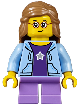 Child - Girl, Bright Light Blue Hoodie, Medium Lavender Short Legs, Medium Nougat Female Hair Mid-Length, Glasses, Freckles (twn289)