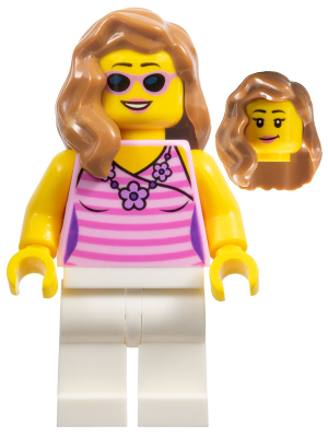 Dark Pink Striped Top, White Legs, Medium Nougat Female Hair over Shoulder (twn284)