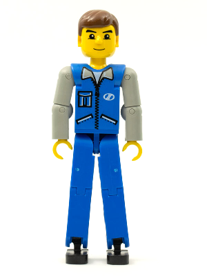 Technic Figure Blue Legs, Blue Top with Zipper and Pockets, Light Gray Arms (tech015)