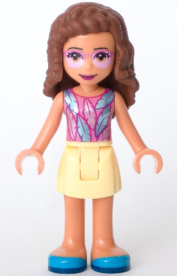 Friends Olivia (Nougat) - Bright Light Yellow Skirt, Dark Pink Top with Feathers, Bright Pink Tinted Glasses (frnd0439)