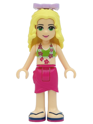 Friends Isabella (Light Nougat) - Lime Bikini Top, Magenta Wrap Skirt, Lavender Bow (frnd0033)