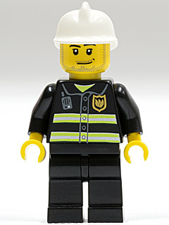 Fire - Reflective Stripes, Black Legs, White Fire Helmet, Smirk and Stubble Beard (cty0093)