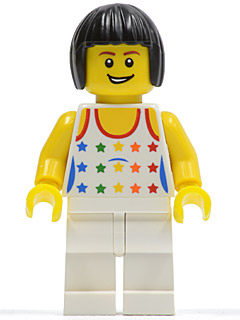 Shirt with Female Rainbow Stars Pattern, White Legs, Black Bob Cut Hair (cty0182)