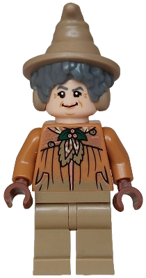Professor Pomona Sprout - Dirty Cloak, Dark Green Holly Brooch, Dark Tan Legs (hp570)