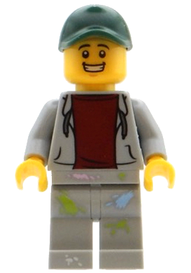 Mechanic - Male, Light Bluish Gray Hoodie, Light Bluish Gray Legs with Paint Splotches, Dark Green Cap (bdp072)