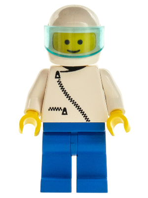 Jacket with Zipper - White, Blue Legs, White Helmet, Trans-Light Blue Visor (zip027)